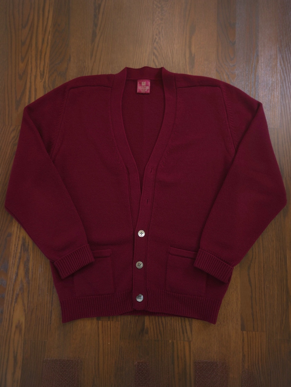 Vintage Nordstrom Knit Cardigan geelong lambswool burgandy sweater - Mens Large